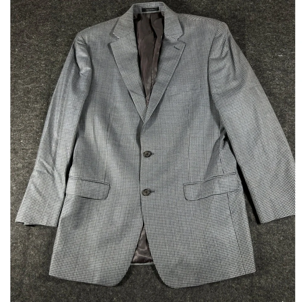 Lauren Ralph Lauren Jacket Mens 42L Gray Houndstooth Lined Silk Blend Preppy